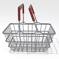 Household Essentials Metal Shopping Basket With Red Handles And Wireframe Design