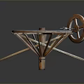 Mechanical Industrial Equipment Featuring Large Spoked Wheel And Small Wheel On Metal Stand