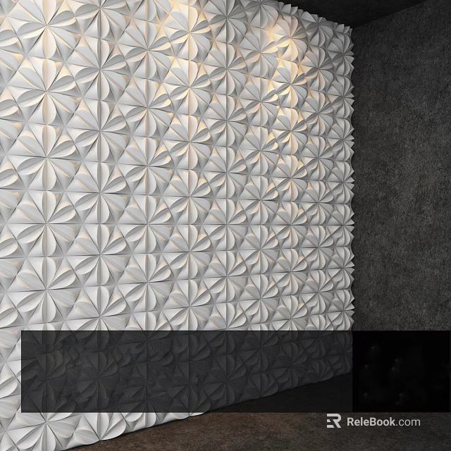 White 3D Floral Patterned Wall Panel With Geometric Relief Design And Black Reflective Surface 3d model