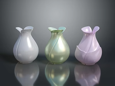 Sculpted Vases In White Green Pink With Modern Design And Smooth Surface 3d model