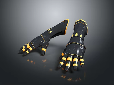 Black And Yellow Stylish Gloves With Decorative Finger Design And Stitching 3d model