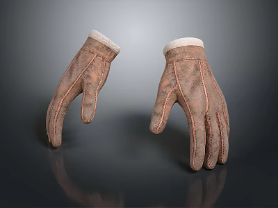 Brown Leather Gloves With White Lining And Stitching Details For Daily Warm Use 3d model