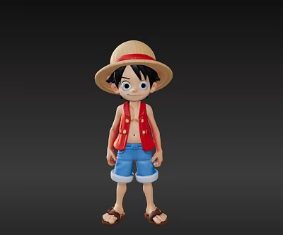 Anime Game Character Wearing Straw Hat Red Vest And Blue Shorts 3d model