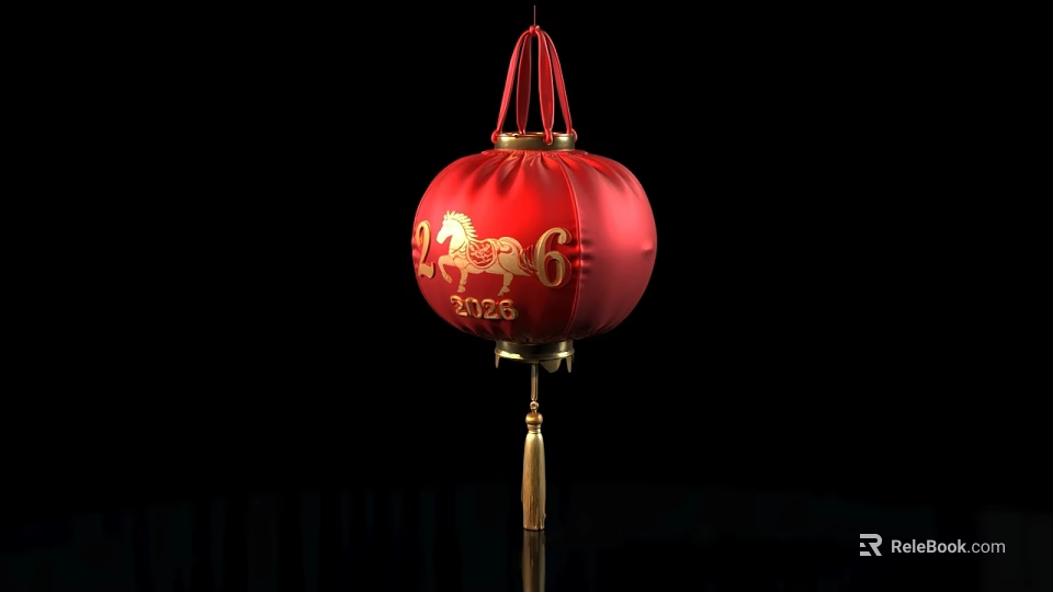 Red Lantern With Golden Patterns Number 6 And 2026 Design Decoration 3d model 