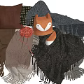 Collection of Cozy Scarves Pillows and Fox Plush with Decorative Flower