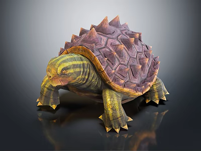 Aquatic Turtle With Spiked Purple And Yellow Shell Detailed Texture Realistic 3D Render 3d model