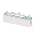 Dessert Display Shelves On White Tablecloth With Multi Tiered Cake Stands And Cookie Racks