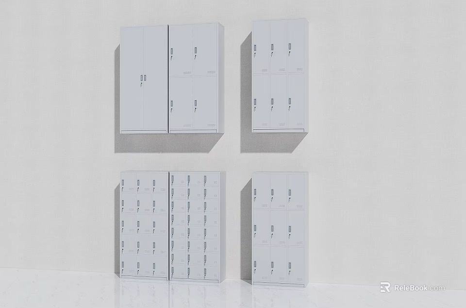 White Modern Bookcase Storage Units With Cabinet Doors And Multiple Compartments 3d model 