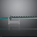 Turquoise Pixelated Sword 3D Model on White Stand with Reflective Surface