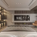 Modern Bedroom Interior Design With Large Bed Area Rug And Glass Wardrobe