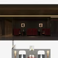 White Bear Statue In Modern Hallway With Dark Walls Marble Floor Lighting And Display Cabinets