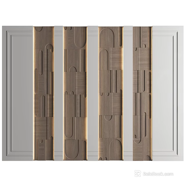Modern Luxury Wall Design With Wooden Texture Geometric Patterns Golden Lines And Gray Background 3d model 