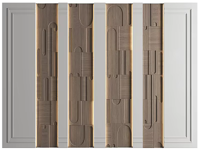 Modern Luxury Wall Design With Wooden Texture Geometric Patterns Golden Lines And Gray Background 3d model