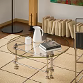Glass Coffee Table With Metal Legs Books White Pitcher And Colorful Abstract Painting In Living Room