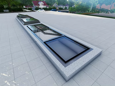 Single Family House Outdoor Area With Glass Light Well Paved Ground And Landscaping 3d model