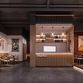 Modern Moku Restaurant Interior With Bar Counter Hanging Lamps And Decorative Paintings