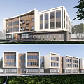 Modern Multi Story School Building Exterior With Wooden Facade Large Windows And Trees
