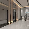Modern Elevator Lobby With Glass Doors Lighting Design Polished Floor And Businessman Walking