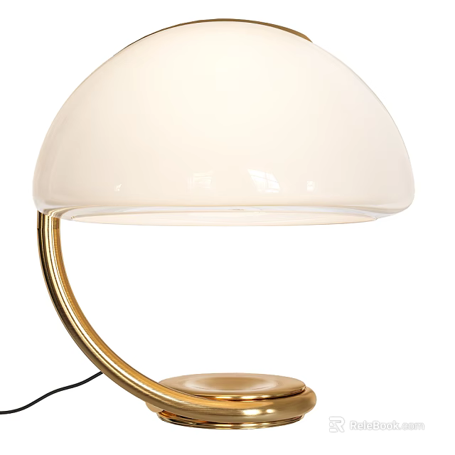 Modern Table Lamp With White Dome Lampshade And Golden Curved Stand Design 3d model 