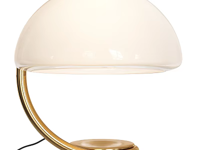 Modern Table Lamp With White Dome Lampshade And Golden Curved Stand Design 3d model
