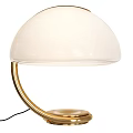 Modern Table Lamp With White Dome Lampshade And Golden Curved Stand Design