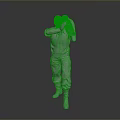 White 3D Statue of Man Holding Object in Standing Pose Against Gray Gradient Background
