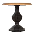 Stylish Round Wooden Side Table With Black Carved Geometric Base 3d model