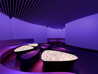 Modern KTV Lounge With Purple Lighting Curved Sofas Illuminated Tables And Stylish Ambiance 3d model