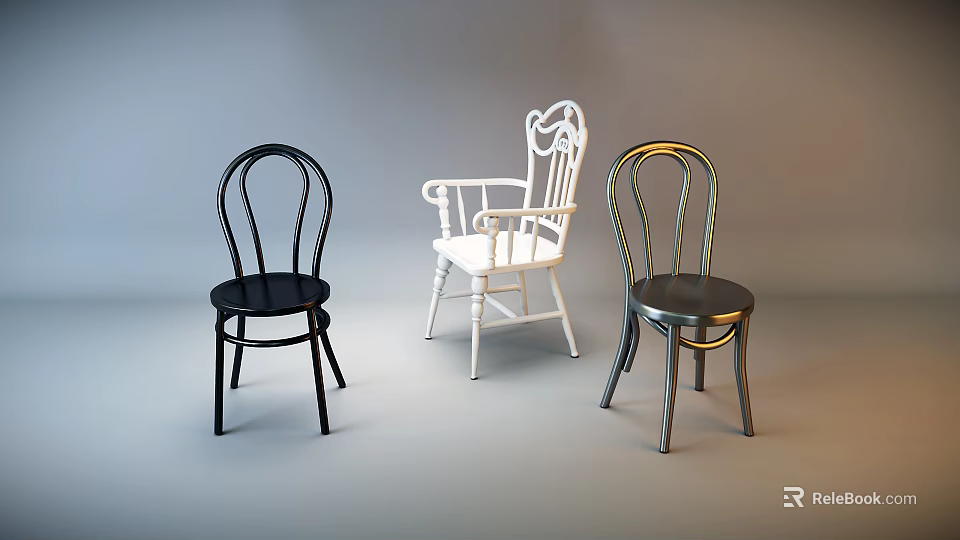 Stylish Single Chairs In Black White And Metallic Designs For Home Decor 3d model 