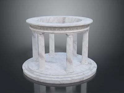 Classical Circular Marble Architectural Structure With Fluted Columns And Carved Platform Base 3d model
