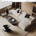 Quiet Wind Sofa Tea Table Combination Multi-person Sofa Corner Sofa Side Table Recliner Screen Decorations 3d model