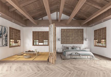 New Chinese Guest Room Homestay Suite Tatami 3d model