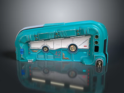 Futuristic Teal Gate Design With Mechanical Panels Circular Components Number 42 And Red Lights 3d model