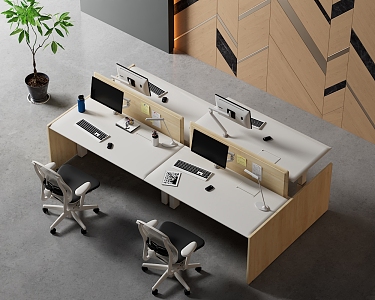 Modern office desk and chair staff multi-person office desk and chair combination 3d model