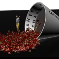 Giant Cone Structure Featuring Latinum Days Text With Scattered Red Orange Flowers And Small Figure