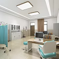 School Health Room Interior With Blue Curtains Cabinets Computer Desks Chairs And Posters