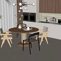 Cream Style Dining Table and Chair Combination Round Table Home Dining Chair Single Chair Dining Cabinet Chandelier 3d model
