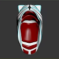 Modern Futuristic Chair With Red White Blue Accents Sleek Lines Transparent Base