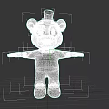 Purple Bear Game Movie Character With Green Purple Hat Blue Jumpsuit Big Eyes Outstretched Arms