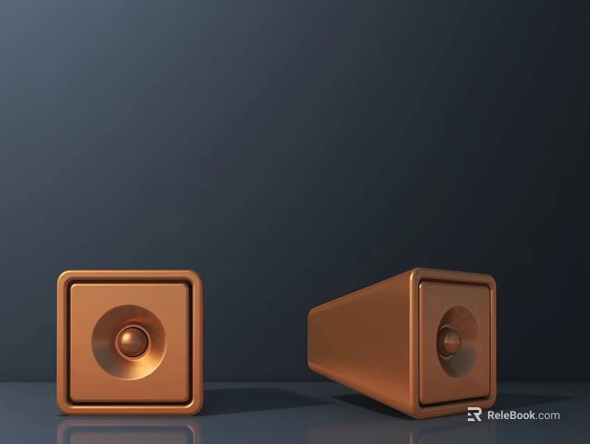 Copper Square Metallic Stools With Circular Details On Dark Background 3d model