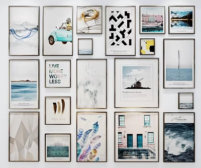 Stylish Photo Wall Gallery With Diverse Art Prints Frames And Decorative Posters 3d model