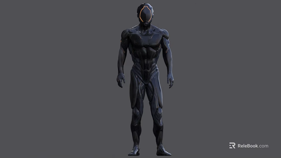 Black Muscular Game Movie Character With Tech Inspired Body Suit And Helmet 3d model 