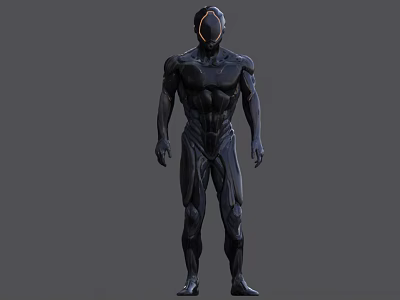 Black Muscular Game Movie Character With Tech Inspired Body Suit And Helmet 3d model