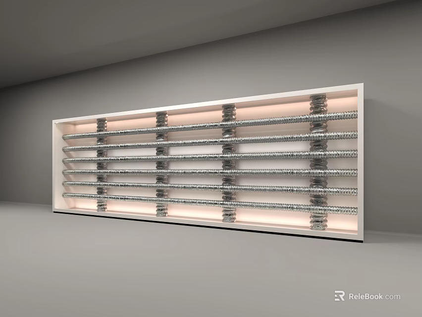 Modern Shop Window Display With White Frame And Illuminated Metallic Racks 3d model 