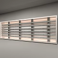 Modern Shop Window Display With White Frame And Illuminated Metallic Racks