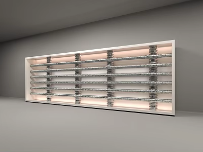 Modern Shop Window Display With White Frame And Illuminated Metallic Racks 3d model