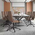 Modern Conference Room Interior with Long Table Chairs Map Backdrop and Windows 3d model