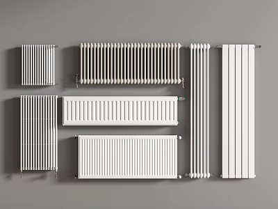Various Types of Radiators with Different Designs and Styles on Grey Background 3d model