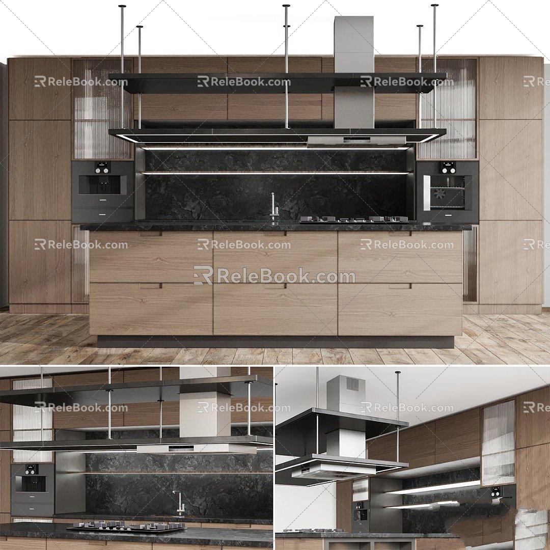 Modern Cabinet Kitchen Linear Island Modern 3d model