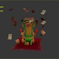Cartoon Scene Featuring Red Throne With Flying Papers And Candle Holders On Red Carpet